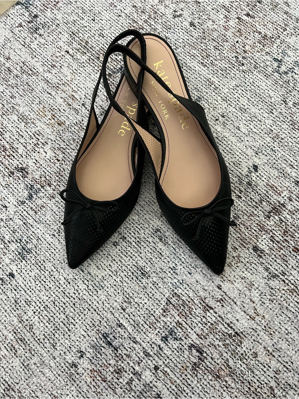 kate spade Black Pointed Slingback Flats with Bow Detail. Pre-owned
